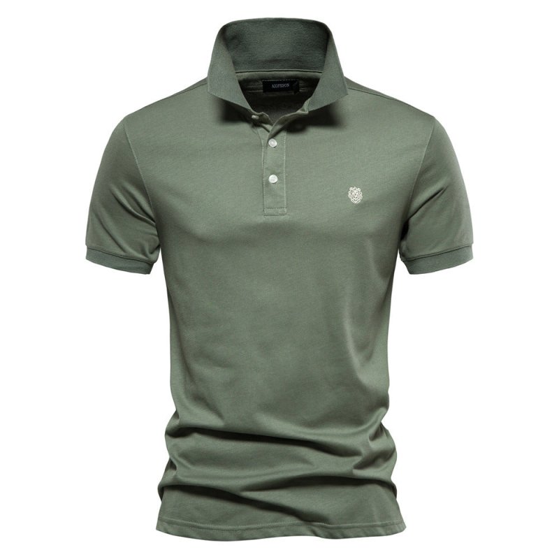 Heren Polo Korte Mouw met Contrastkraag en Embleem Groen
