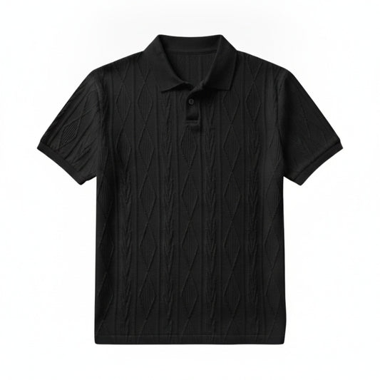 Heren Polo Korte Mouw met Getextureerd Ruitpatroon en Polokraag