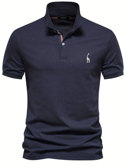 Heren Polo Korte Mouw met Giraf Borduursel en Knoopsluiting Donkerblauw