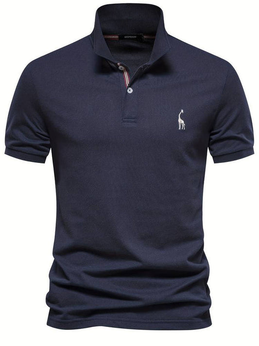 Heren Polo Korte Mouw met Giraf Borduursel en Knoopsluiting Donkerblauw