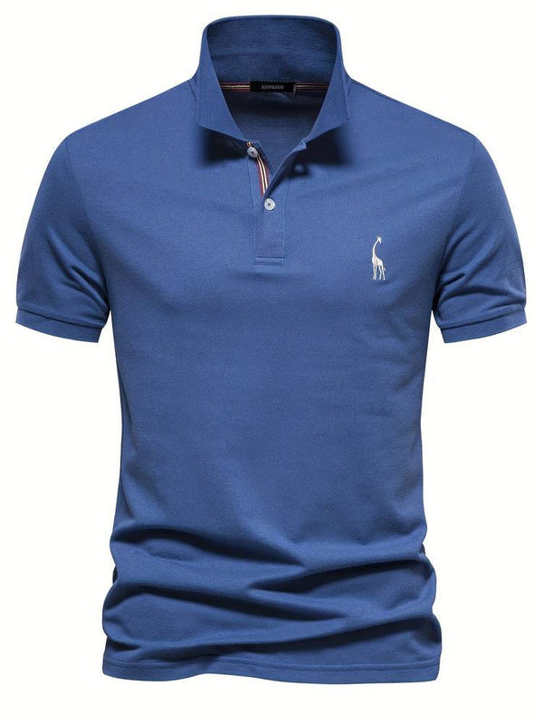 Heren Polo Korte Mouw met Giraf Borduursel en Knoopsluiting Blauw