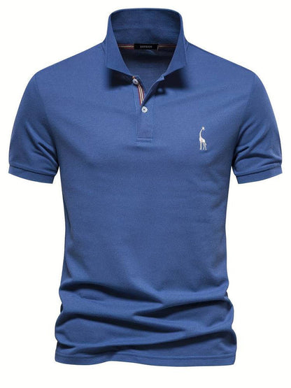 Heren Polo Korte Mouw met Giraf Borduursel en Knoopsluiting Blauw