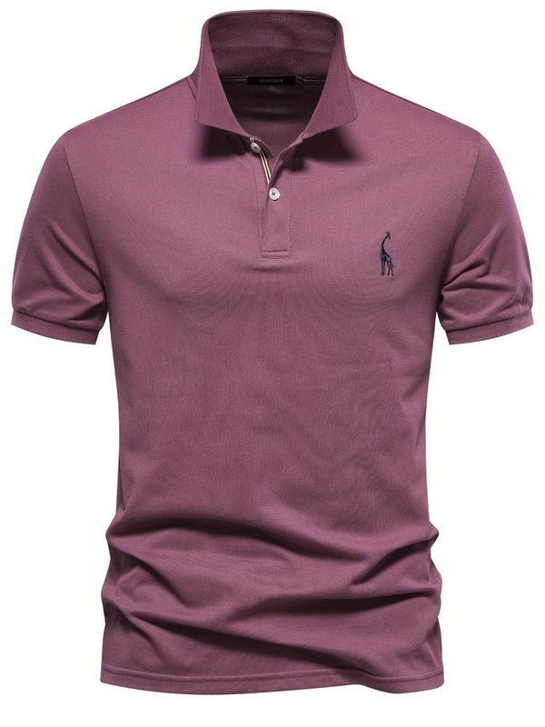 Heren Polo Korte Mouw met Giraf Borduursel en Knoopsluiting Rood