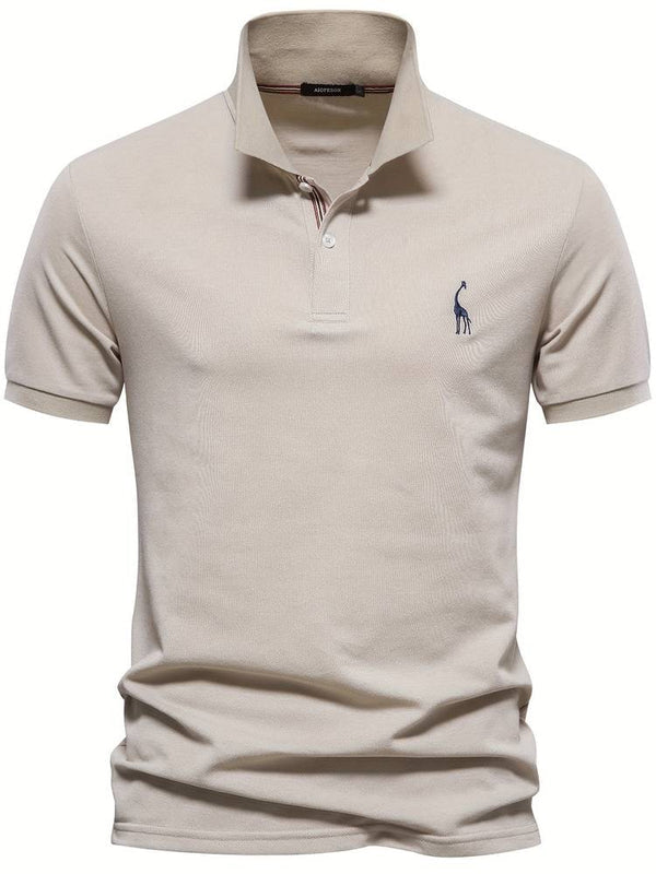 Heren Polo Korte Mouw met Giraf Borduursel en Knoopsluiting Beige