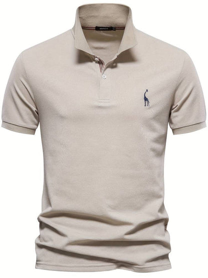 Heren Polo Korte Mouw met Giraf Borduursel en Knoopsluiting Beige