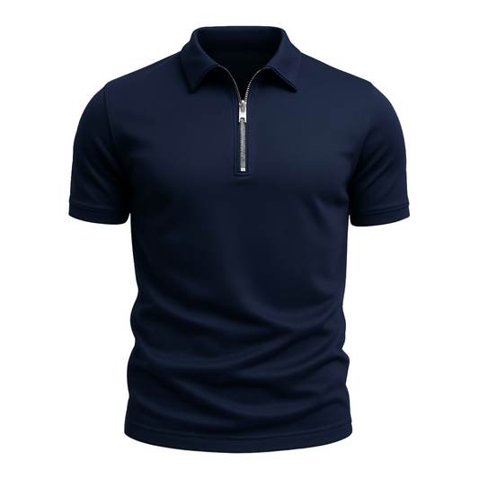 Heren polo Korte Mouw met Polokraag en Halve Ritssluiting Marine Blauw