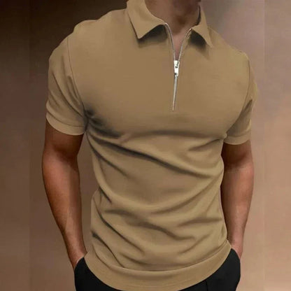 Heren polo Korte Mouw met Polokraag en Halve Ritssluiting Khaki