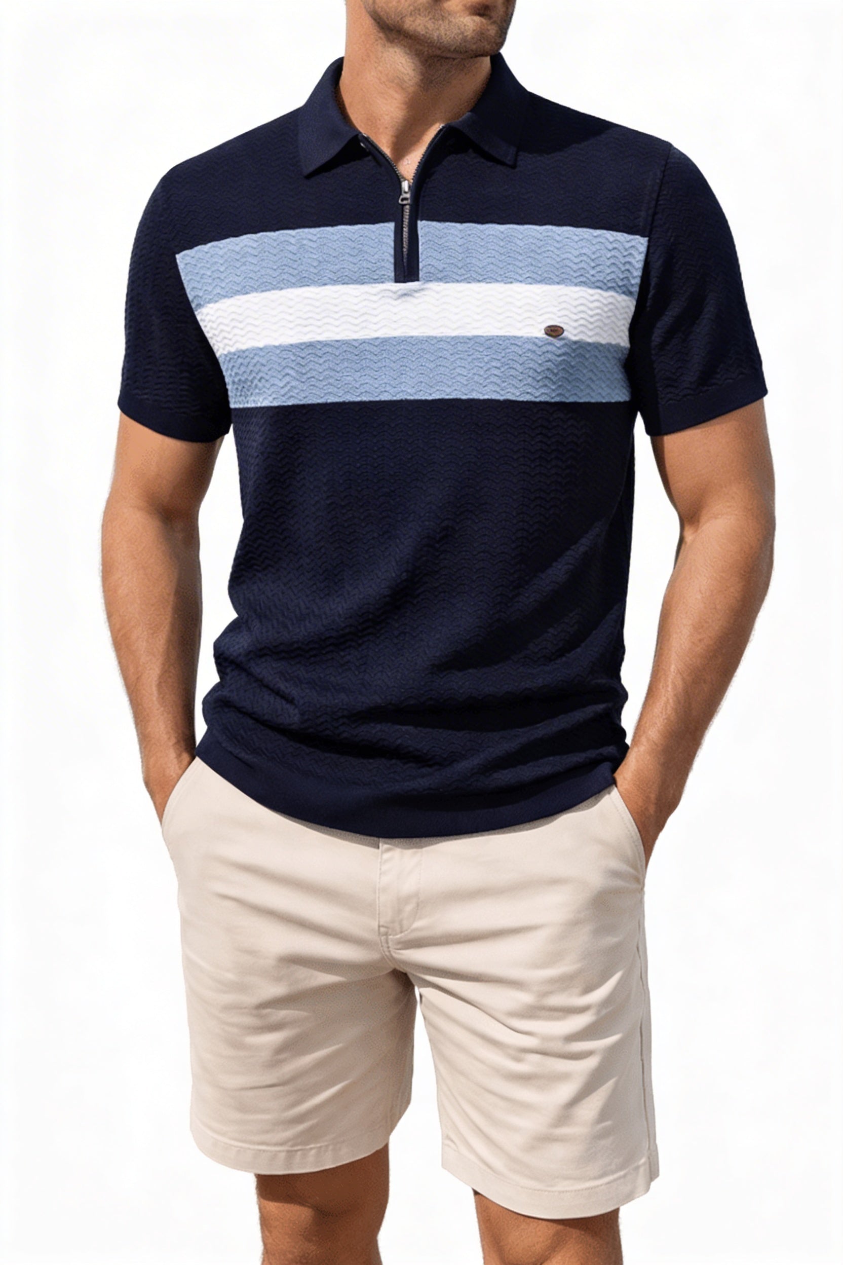 Heren Polo Korte Mouw met Ritskraag en Streepdetail