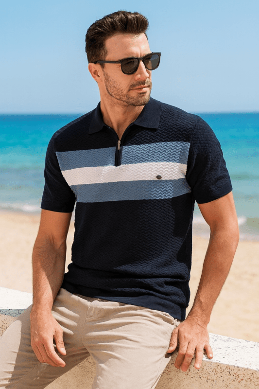 Heren Polo Korte Mouw met Ritskraag en Streepdetail
