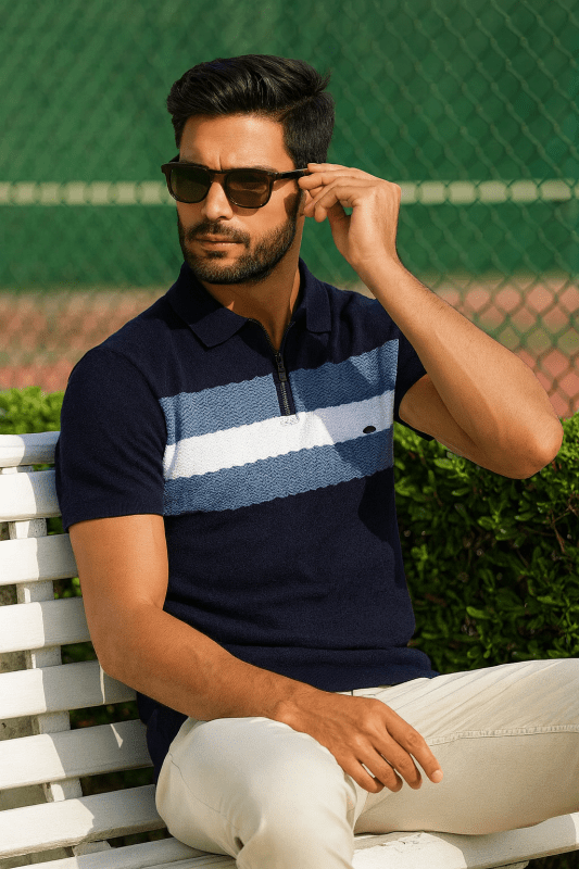 Heren Polo Korte Mouw met Ritskraag en Streepdetail