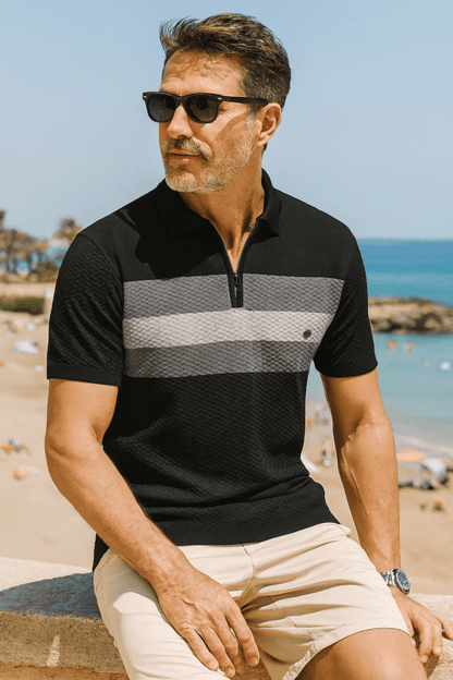 Heren Polo Korte Mouw met Ritskraag en Streepdetail