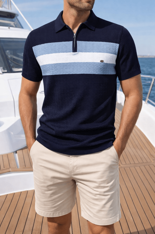 Heren Polo Korte Mouw met Ritskraag en Streepdetail