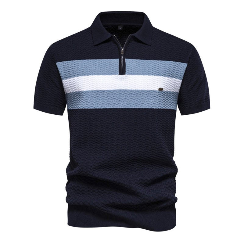 Heren Polo Korte Mouw met Ritskraag en Streepdetail Marineblauw