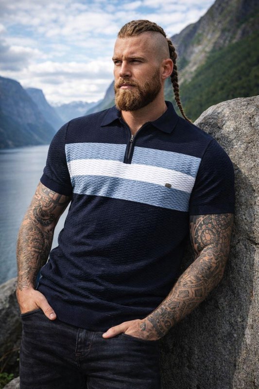 Heren Polo Korte Mouw met Ritskraag en Streepdetail