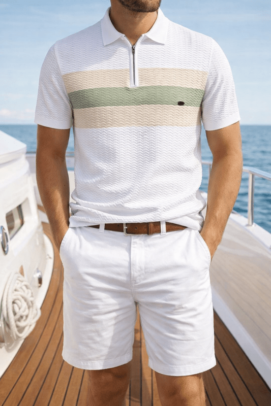 Heren Polo Korte Mouw met Ritskraag en Streepdetail