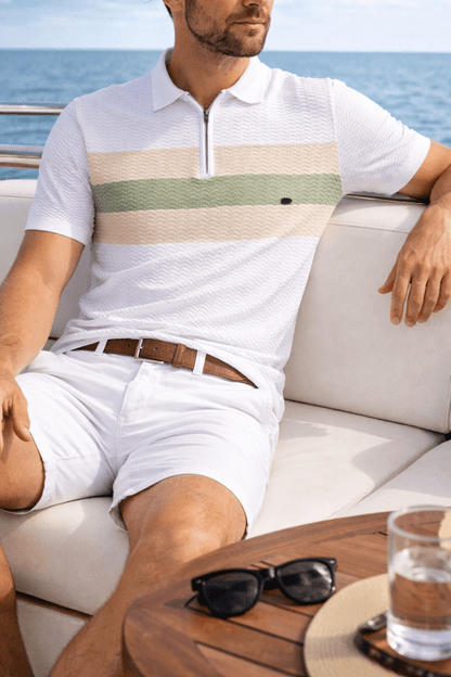 Heren Polo Korte Mouw met Ritskraag en Streepdetail