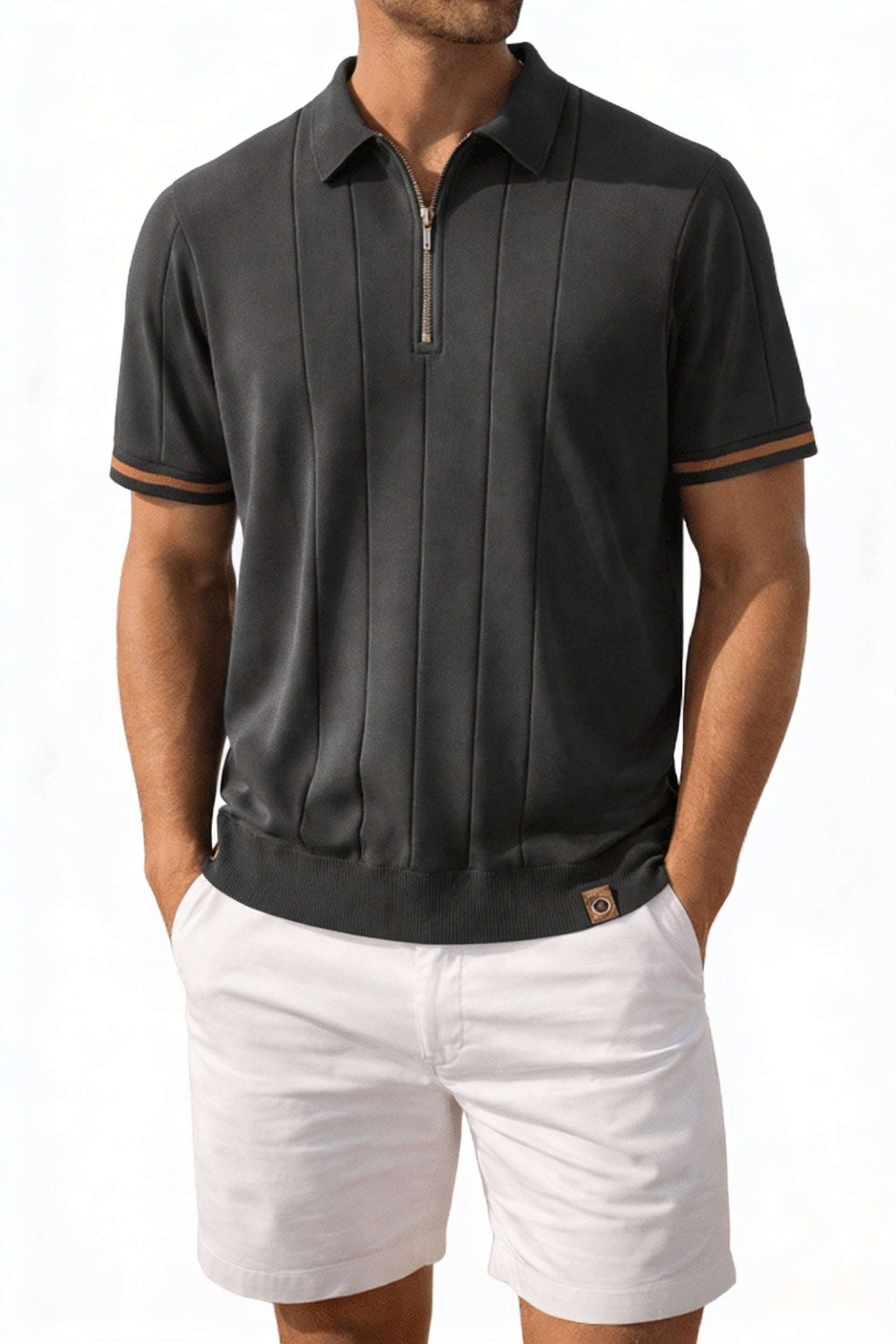 Heren Polo Korte Mouw met Ritskraag en Verticaal Ribpatroon