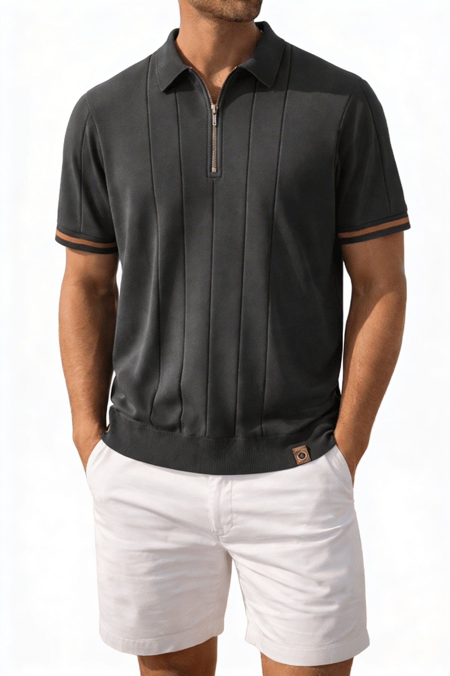 Heren Polo Korte Mouw met Ritskraag en Verticaal Ribpatroon