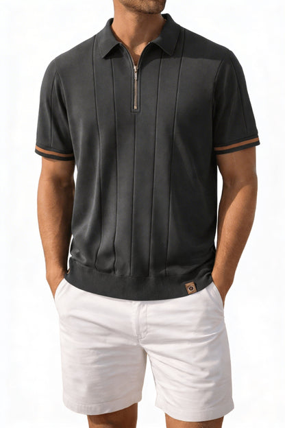 Heren Polo Korte Mouw met Ritskraag en Verticaal Ribpatroon