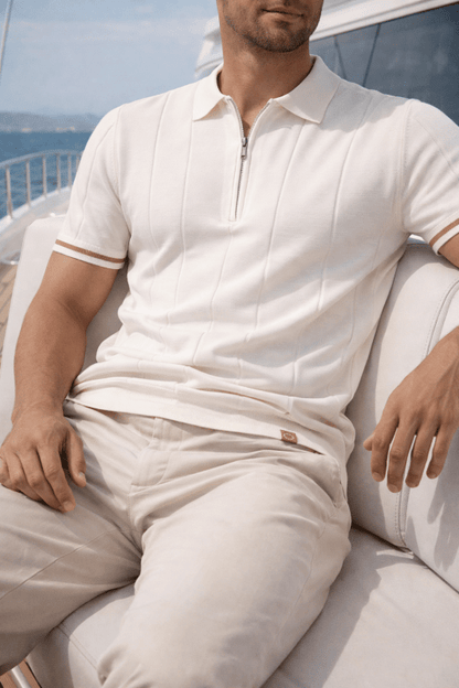 Heren Polo Korte Mouw met Ritskraag en Verticaal Ribpatroon