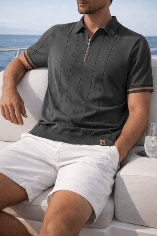 Heren Polo Korte Mouw met Ritskraag en Verticaal Ribpatroon