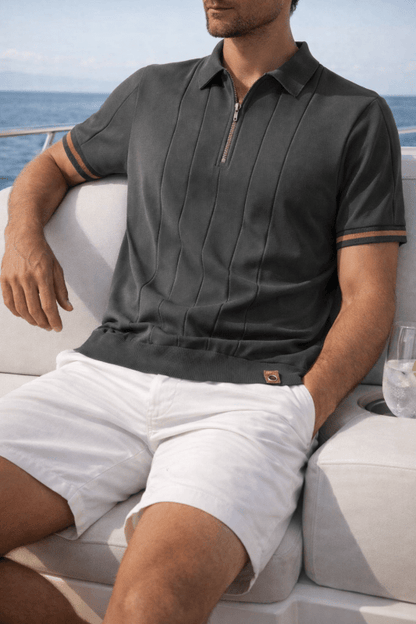 Heren Polo Korte Mouw met Ritskraag en Verticaal Ribpatroon