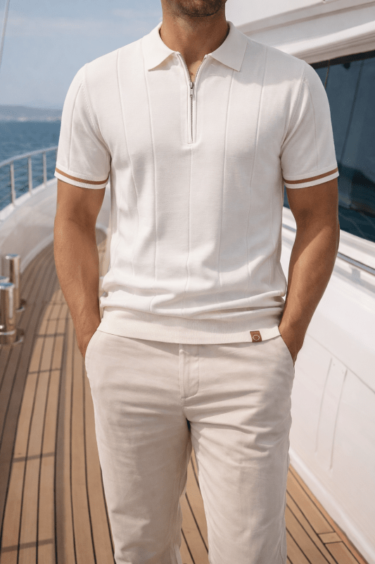 Heren Polo Korte Mouw met Ritskraag en Verticaal Ribpatroon