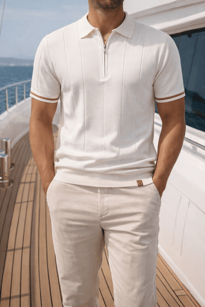 Heren Polo Korte Mouw met Ritskraag en Verticaal Ribpatroon