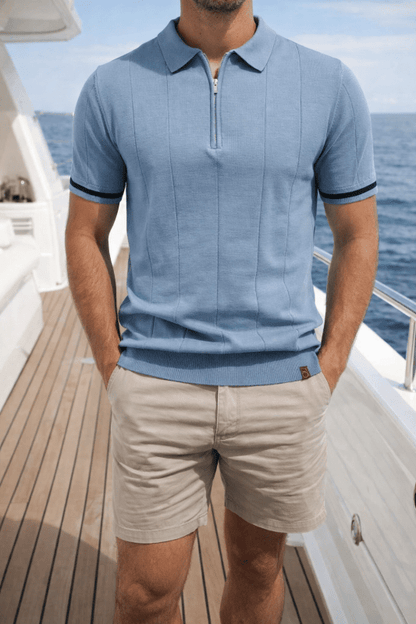 Heren Polo Korte Mouw met Ritskraag en Verticaal Ribpatroon