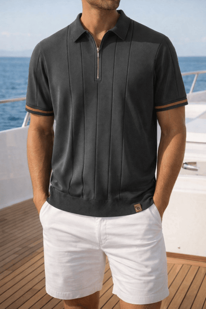 Heren Polo Korte Mouw met Ritskraag en Verticaal Ribpatroon