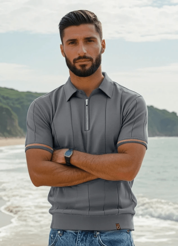 Heren Polo Korte Mouw met Ritskraag en Verticaal Ribpatroon