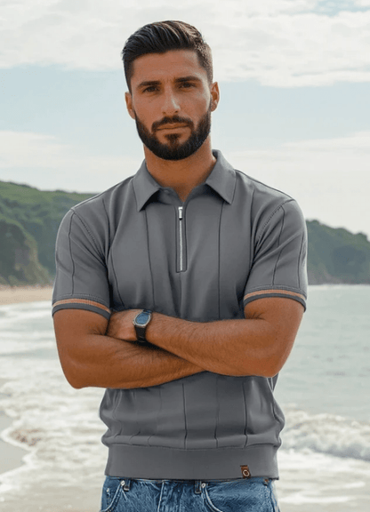 Heren Polo Korte Mouw met Ritskraag en Verticaal Ribpatroon