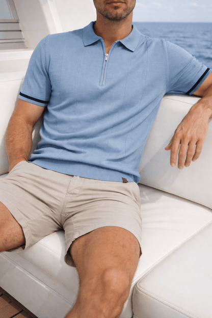 Heren Polo Korte Mouw met Ritskraag en Verticaal Ribpatroon