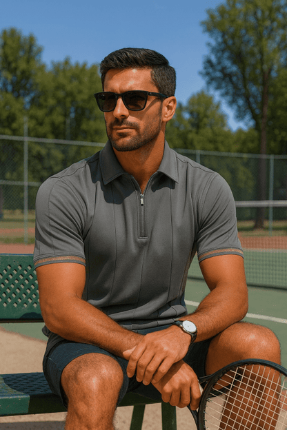 Heren Polo Korte Mouw met Ritskraag en Verticaal Ribpatroon