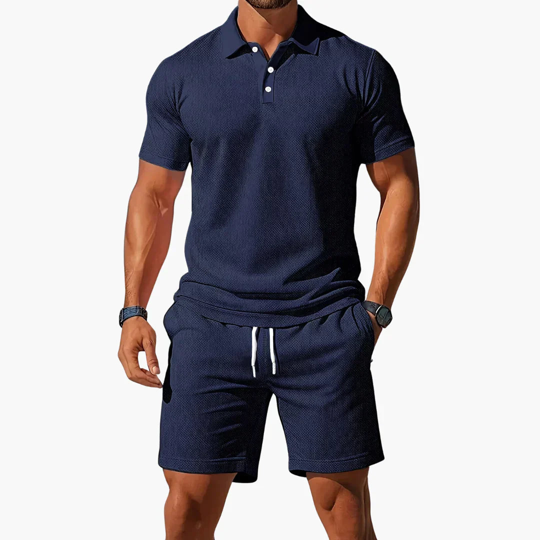 Heren Polo Korte Mouw met Shorts Set Slim Fit Donkerblauw