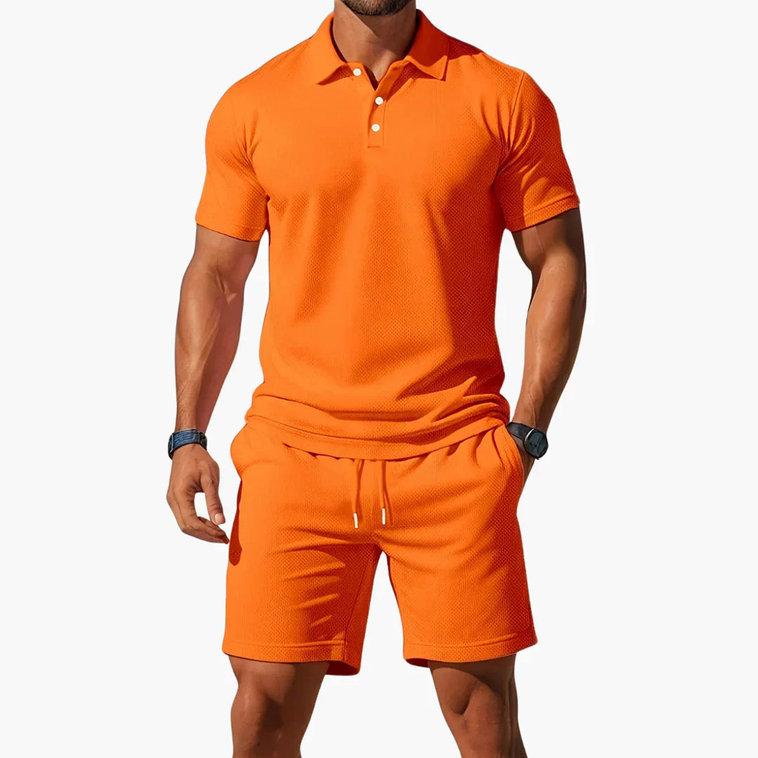 Heren Polo Korte Mouw met Shorts Set Slim Fit Oranje