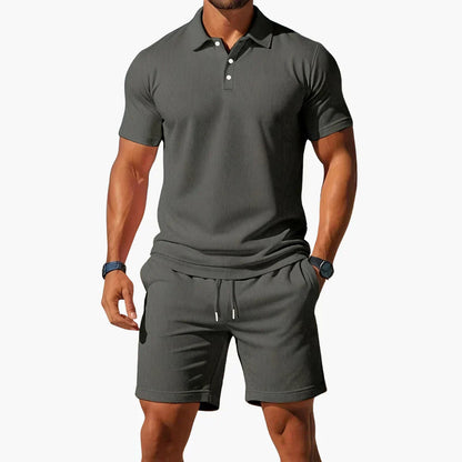 Heren Polo Korte Mouw met Shorts Set Slim Fit Grijs
