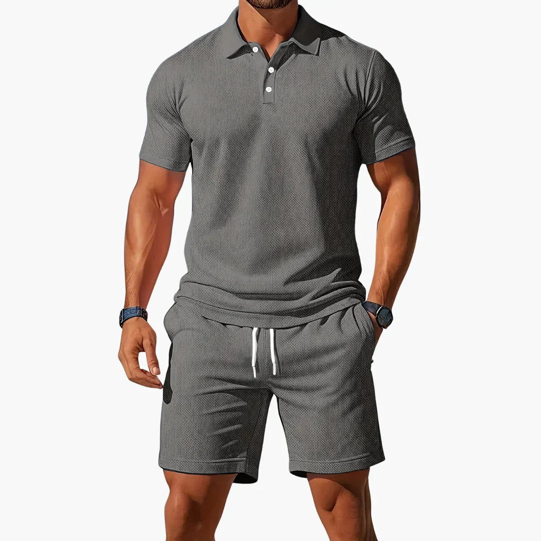 Heren Polo Korte Mouw met Shorts Set Slim Fit Lichtgrijs