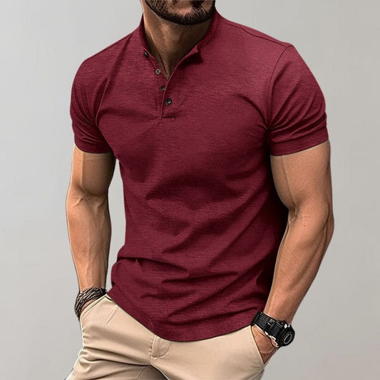 Heren polo Korte Mouw met Staande Kraag en Knoopsluiting Rood