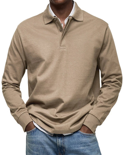 Heren Polo Lange Mouw met Polokraag en Knoopsluiting Beige