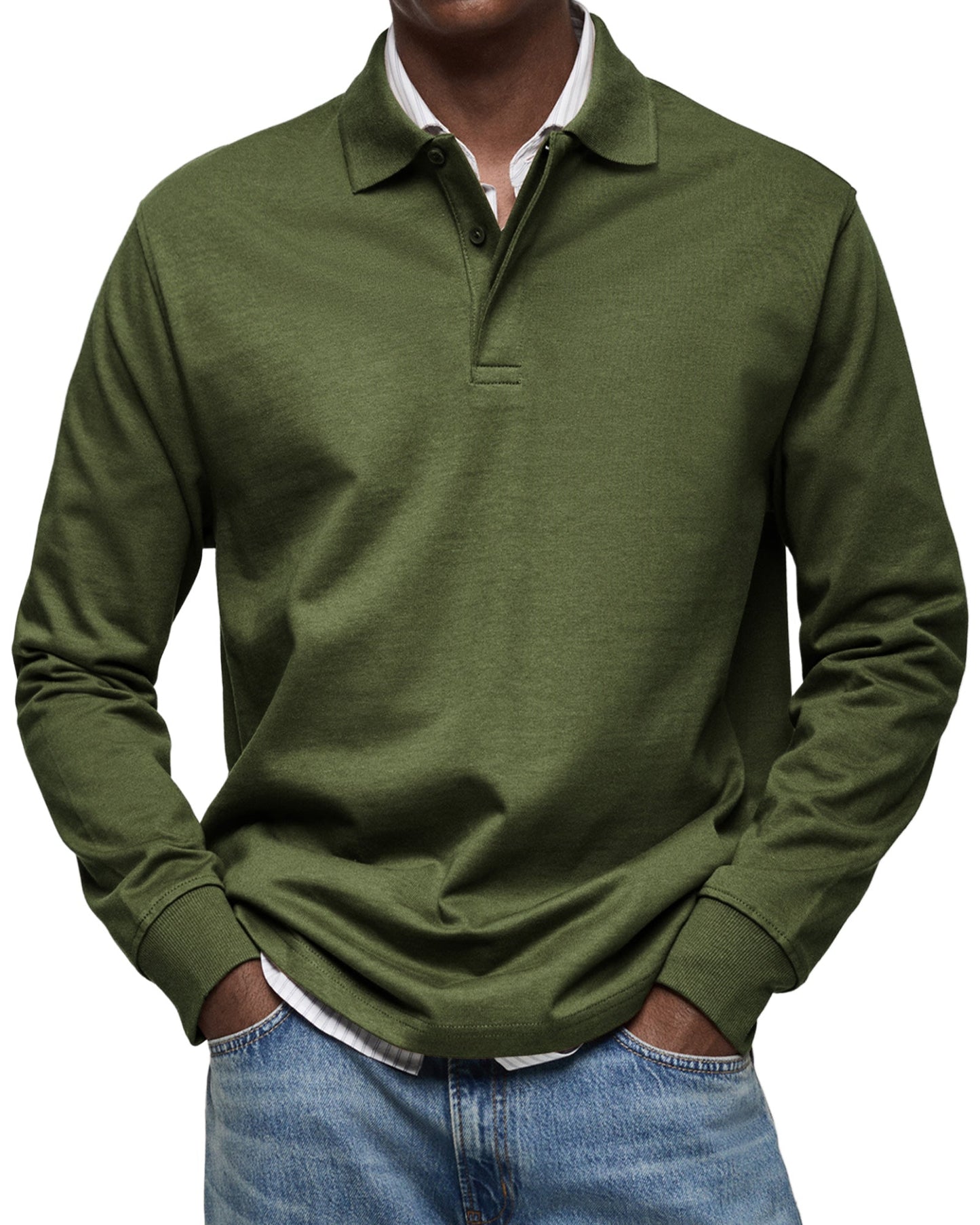 Heren polo Lange Mouw met Polokraag en Knoopsluiting Regular Fit Legergroen