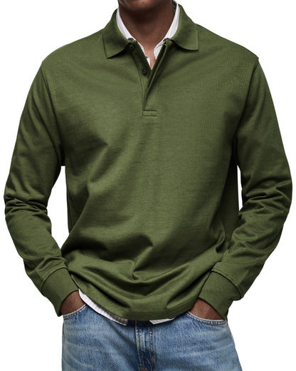 Heren polo Lange Mouw met Polokraag en Knoopsluiting Regular Fit Legergroen