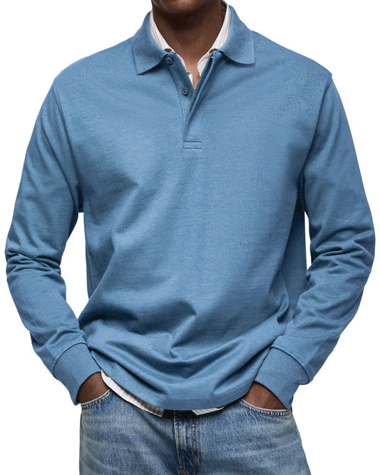 Heren polo Lange Mouw met Polokraag en Knoopsluiting Regular Fit Blauw