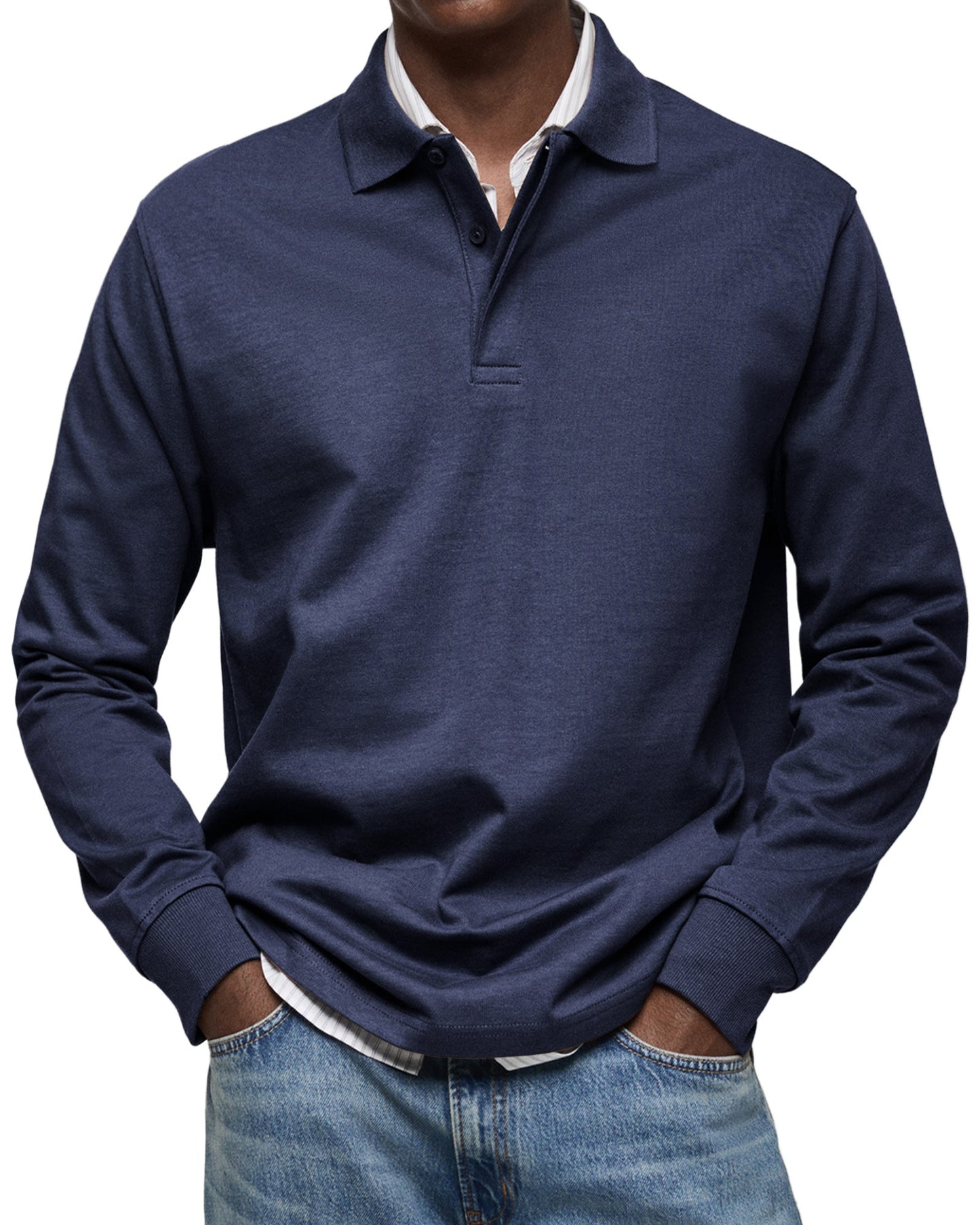 Heren polo Lange Mouw met Polokraag en Knoopsluiting Regular Fit Marine