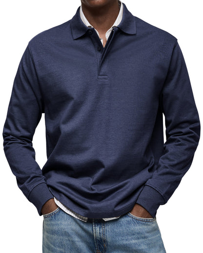 Heren polo Lange Mouw met Polokraag en Knoopsluiting Regular Fit Marine
