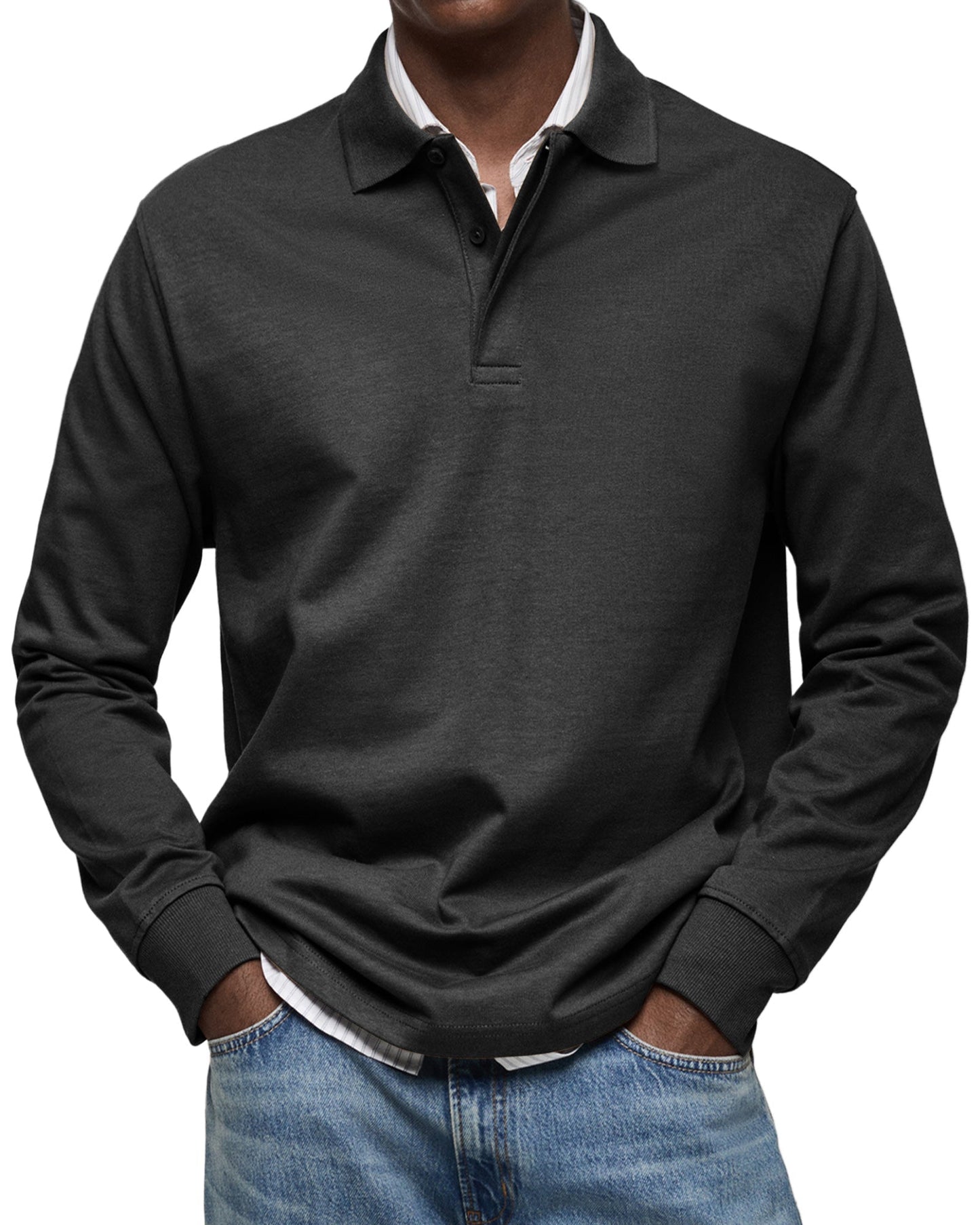 Heren polo Lange Mouw met Polokraag en Knoopsluiting Regular Fit Zwart