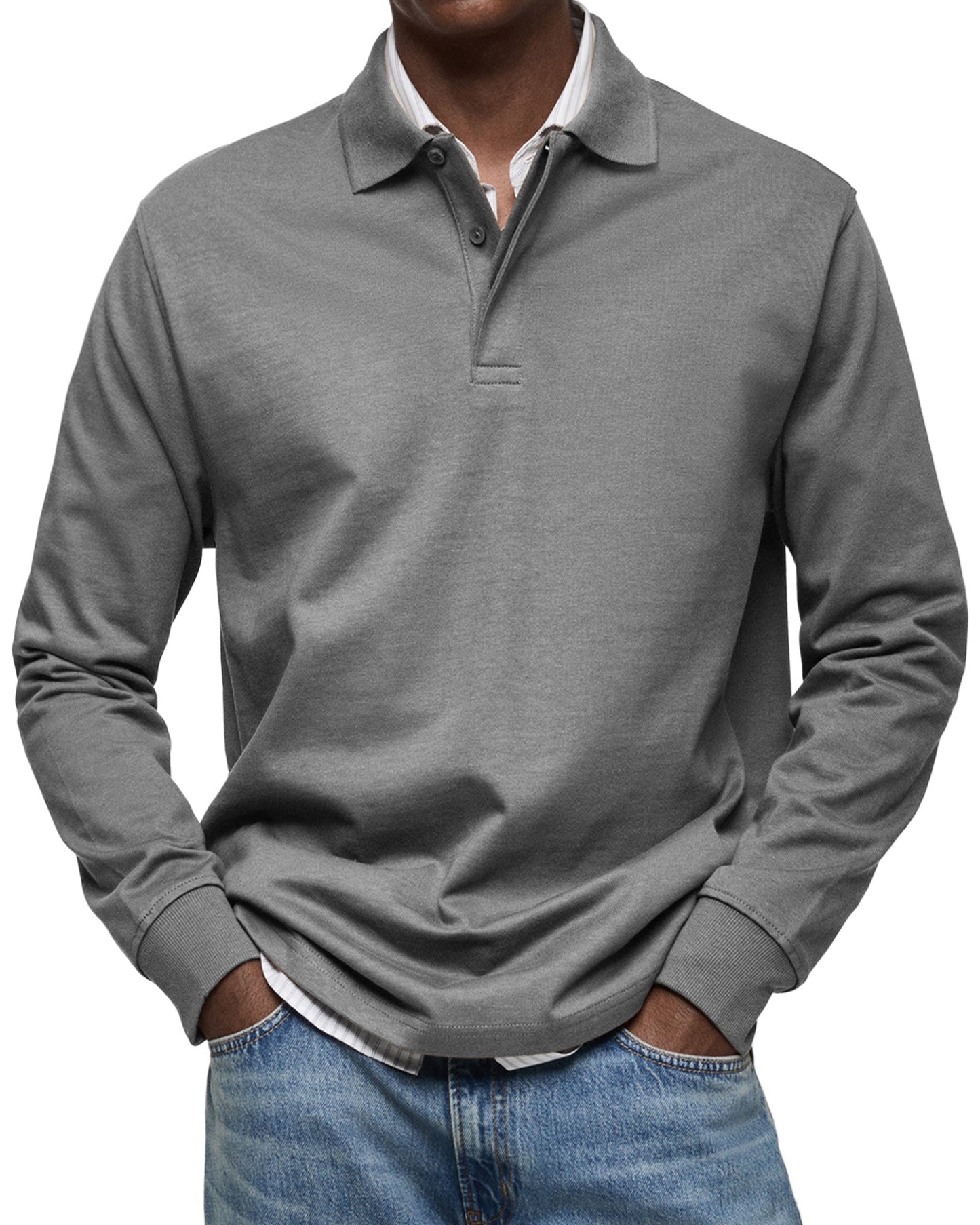 Heren polo Lange Mouw met Polokraag en Knoopsluiting Regular Fit Grijs