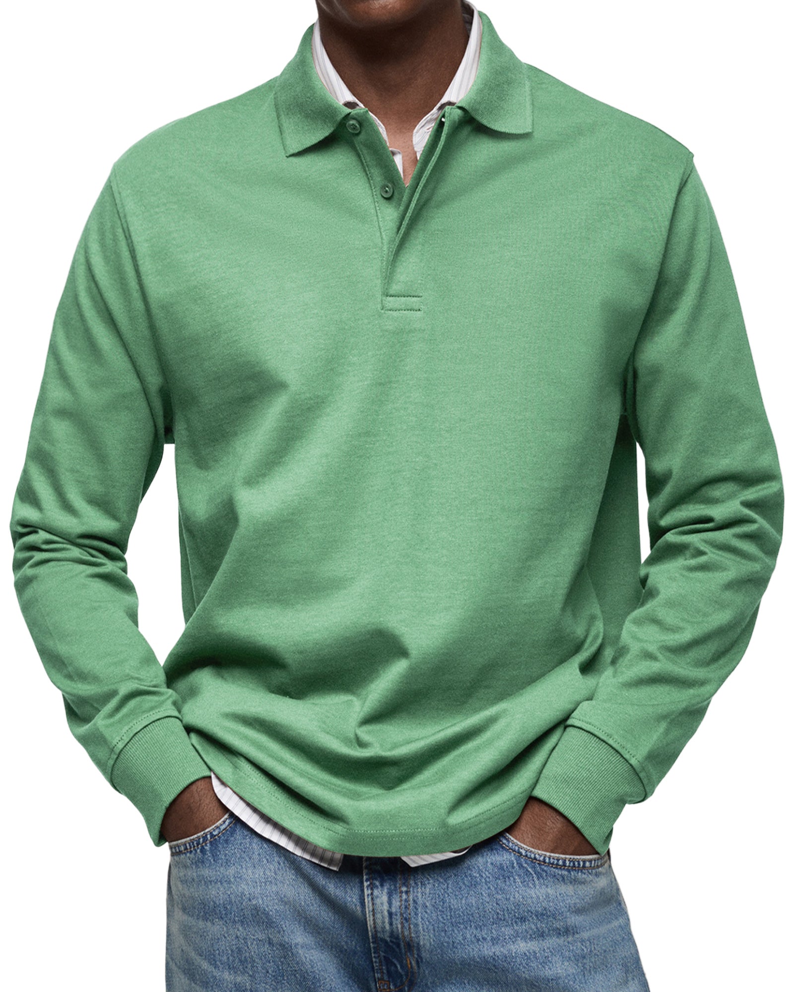 Heren polo Lange Mouw met Polokraag en Knoopsluiting Regular Fit Groen
