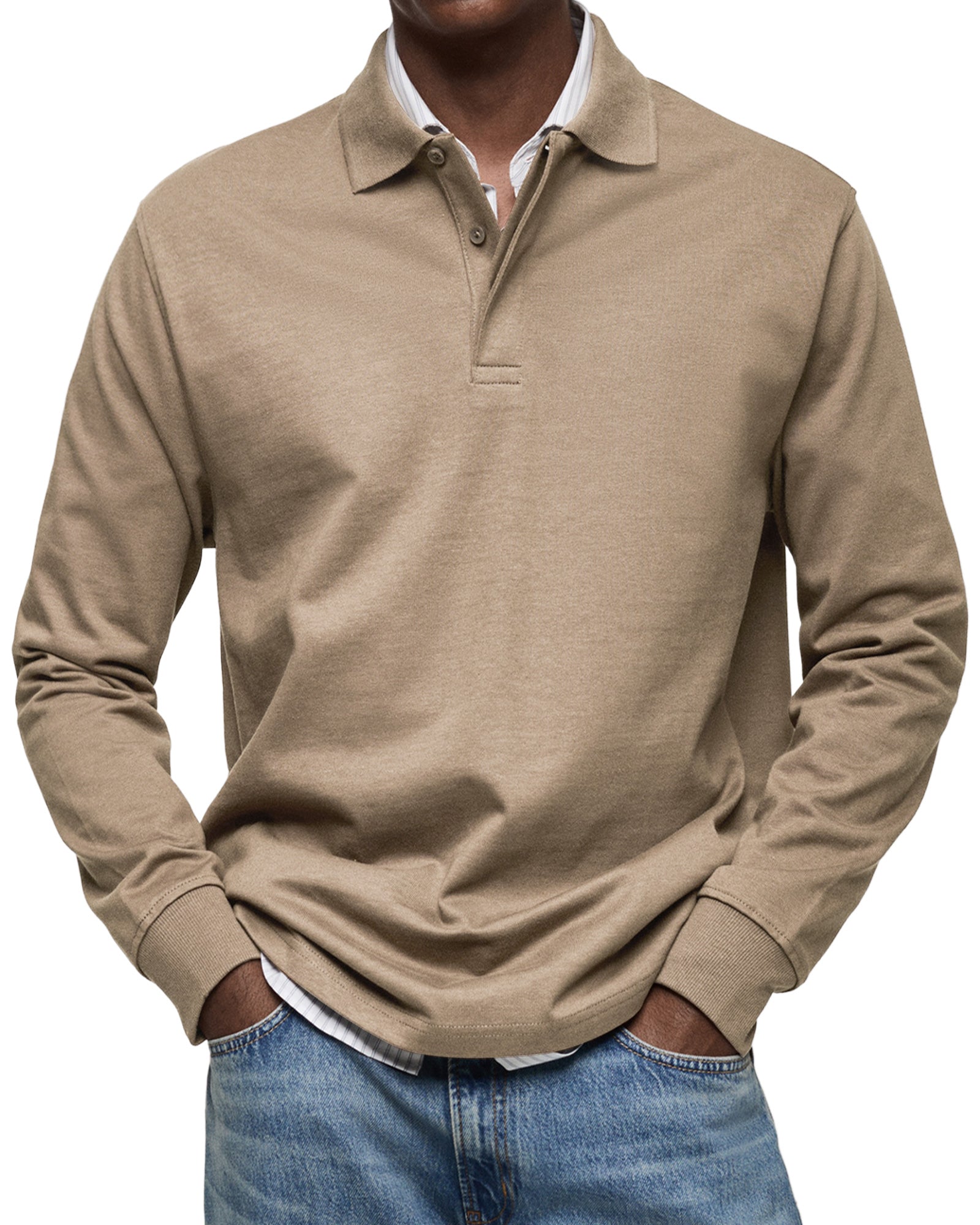 Heren polo Lange Mouw met Polokraag en Knoopsluiting Regular Fit Khaki