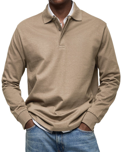 Heren polo Lange Mouw met Polokraag en Knoopsluiting Regular Fit Khaki
